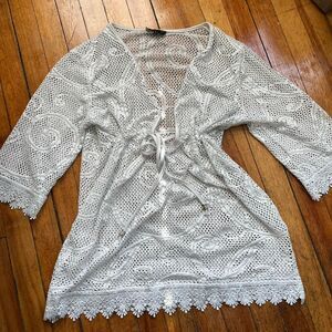 Club Collection Swimsuit Cover Up Women's L White Crochet